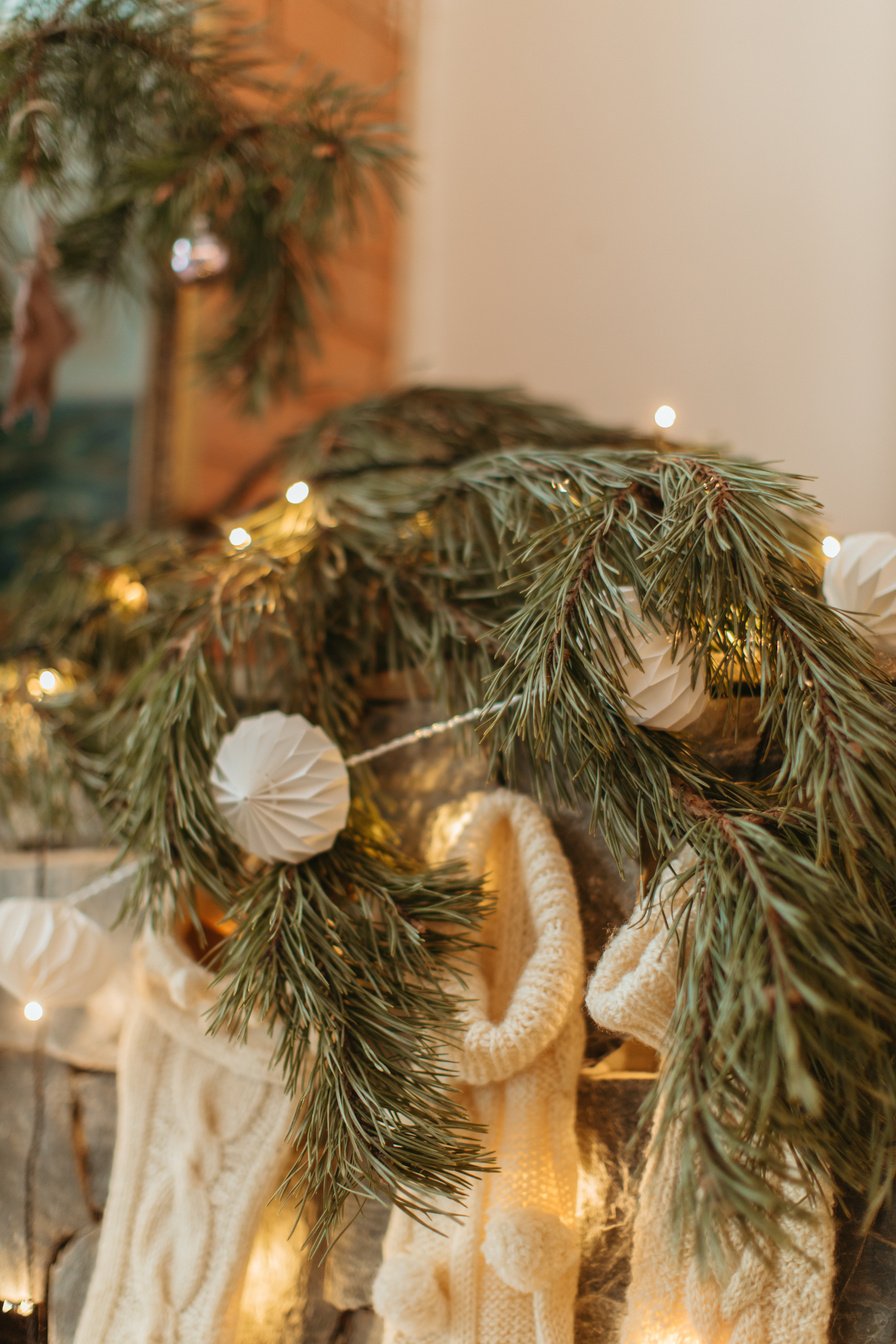 Green Garlands with Christmas Lights