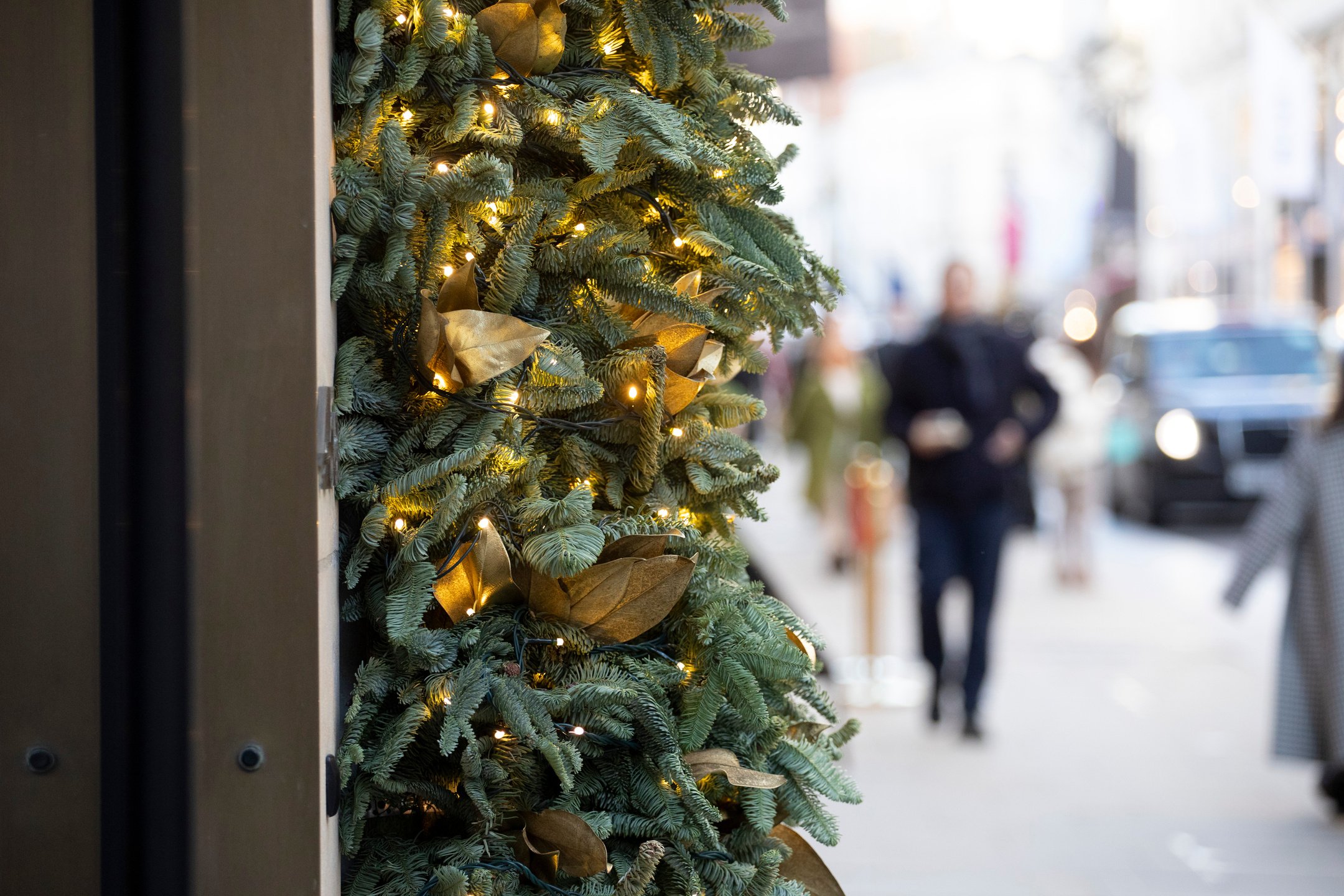 Christmas decorations outside a shop